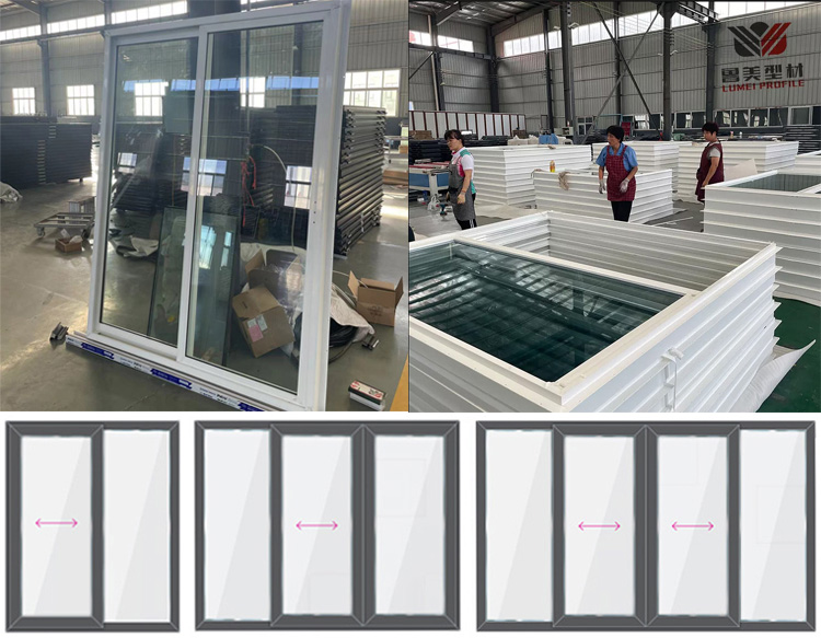 Terrassenschiebetür in weißer Farbe. Verwenden Sie Vinylprofile mit Griff White Color Sliding Patio Door Use Vinyl Profiles with Handle